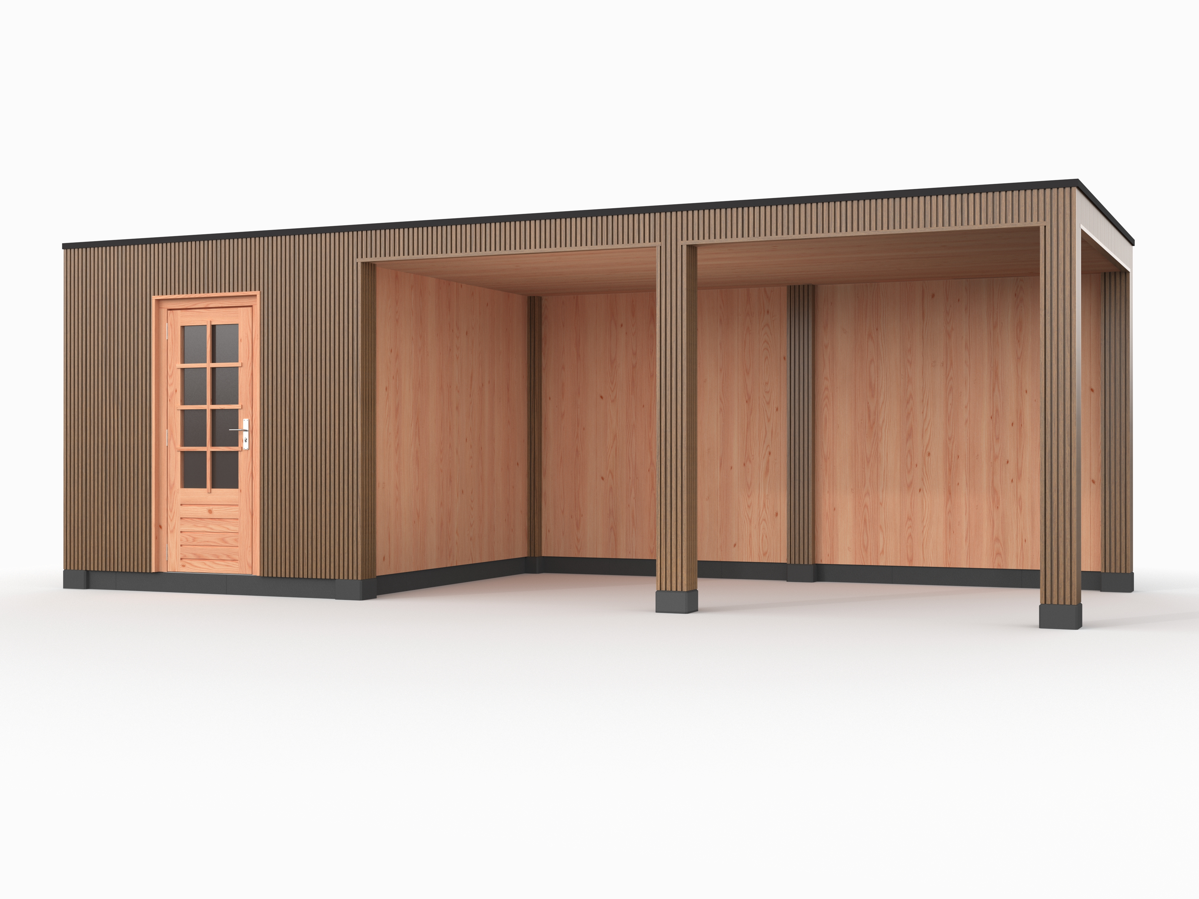 Douglas overkapping, 750 x 300, met schuur en achterwand, Westwood Rhombus Teak - Afbeelding 1